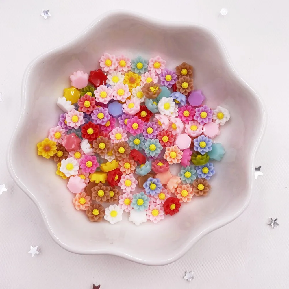 

100pcs Resin Colorful 6mm 3D Flower Flatback Stone Applique DIY Wedding Scrapbook Embellishment Manicure Accessories Craft SL247