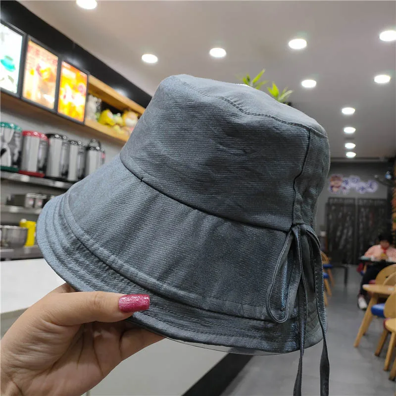 2021 Cap Summer New Women Drawstring Bucket Hats Fashion Breathable Casual Sandy Beach Collapsible Shading Sun Hats QDKPOTC