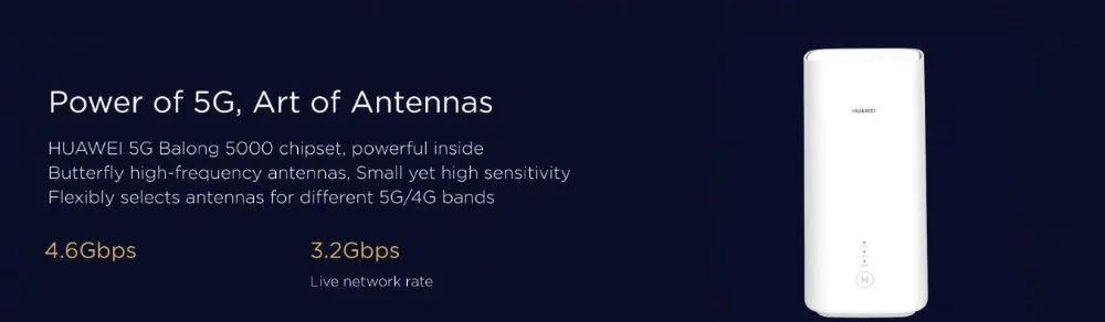 Huawei 5G CPE Pro(H112-372) 5G NSA+ SA(n41/n77/n78/n79), 4G LTE(B1/3/5/7/8/18/19/20/28/32/34/38/39/40/41/42/43) CPE беспроводной маршрутизатор