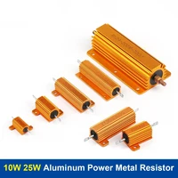 2pcs 10w 25w aluminum power metal shell wirewound resistor rx24 0 1r10k 1 2 3 5 6 8 10 20 100 150 ohm igmopnrq gold resistors