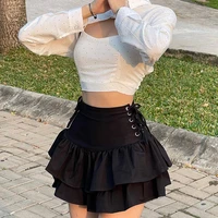 personality side waist corns strap skirt ins european and american summer female students skirts pleated skirt see through