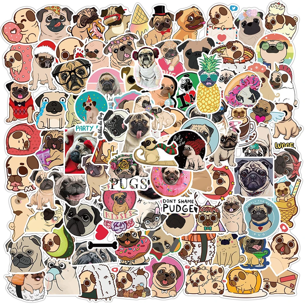

10/30/50/100PCS Kawaii Funny Pug Dog Animal Stickers Cartoon Graffiti Decals Phone Car Bike Laptop Waterproof Sticker Kid Toy