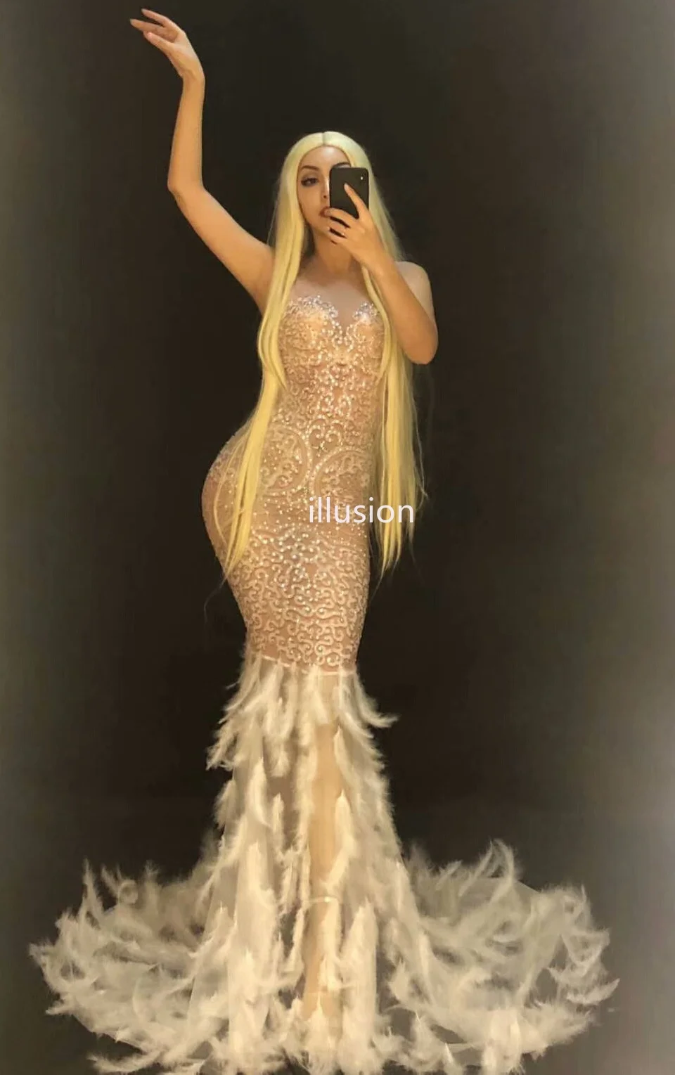 Сексуальная See Through Mesh Стразы платье Для женщин вечерние для вечеринки Дня