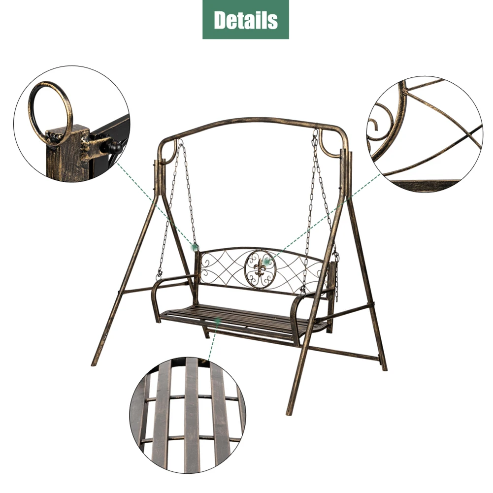 

Artisasset Paint Brush Gold Old Outdoor Garden Double Swing Chair Black