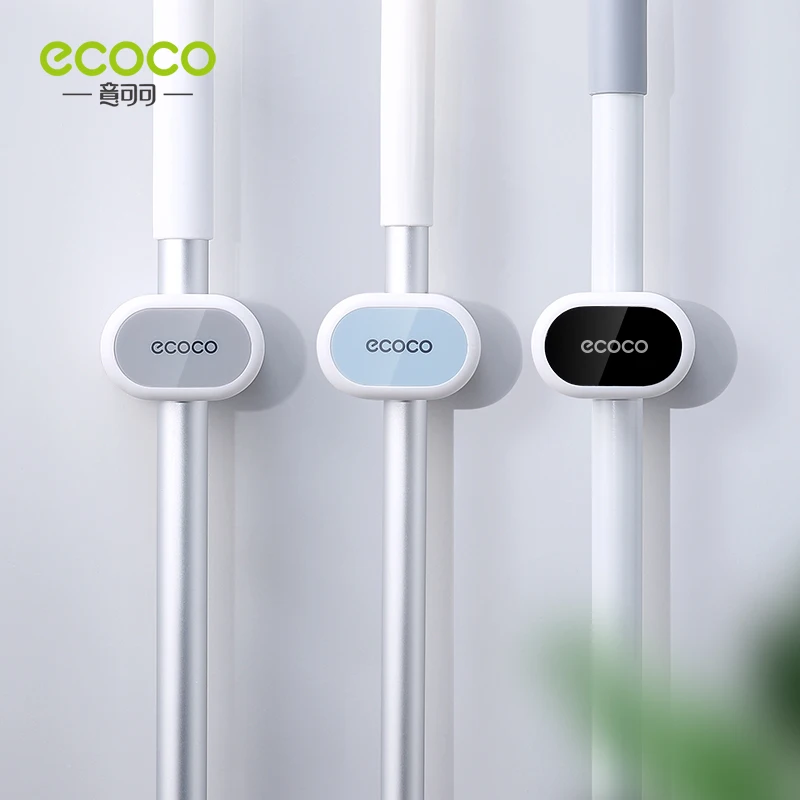 

ECOCO Broom Holder Wall Mounted Kitchen Mop Holder Bathroom Brush Broom Hanger Rack Adhesive Storage Organizer Mop Storage Tool