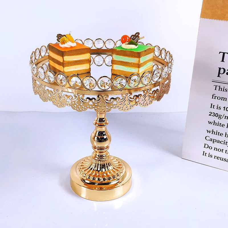 

Gold Cake Plate Stand Acrylic Mirror High Base Metal Cupcake Dish Party Filming Props Dessert Wedding Tray Decoration Display