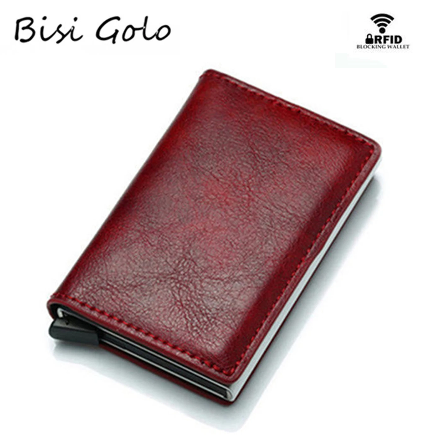 BISI GORO мужской кошелек Блокировка Rfid из искусственной кожи винтажный кредитный держатель для карт унисекс Противоугонная защита Алюминиевый металлический кошелек