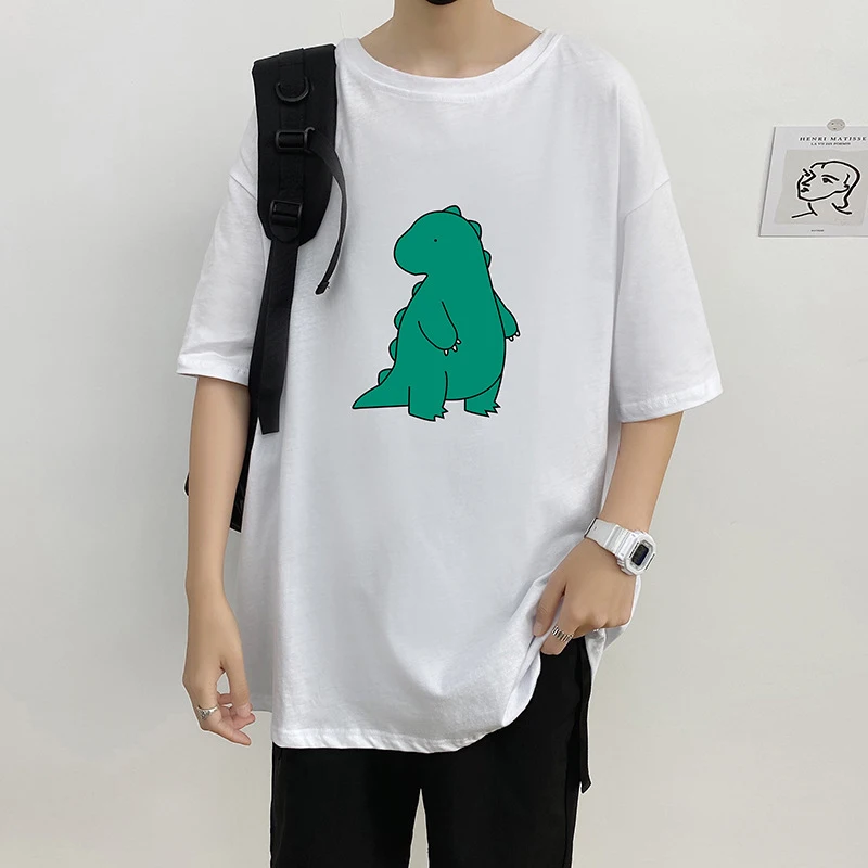 

Hip Hop Harajuku Cute Cartoon Dinosaur Print Men Tshirt Brief Loose Hot Sale Cool All-Match Clothes Summer Fashion New Tee Top
