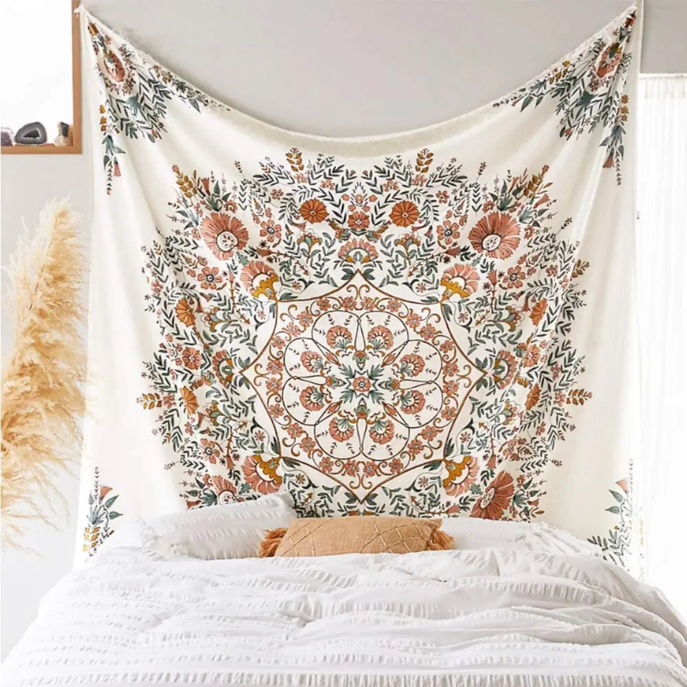 

Mandala Flower Bohemian Hippie White Tapestry Background Wall Covering Home Decoration Blanket Bedroom Wall Hanging Tapestries
