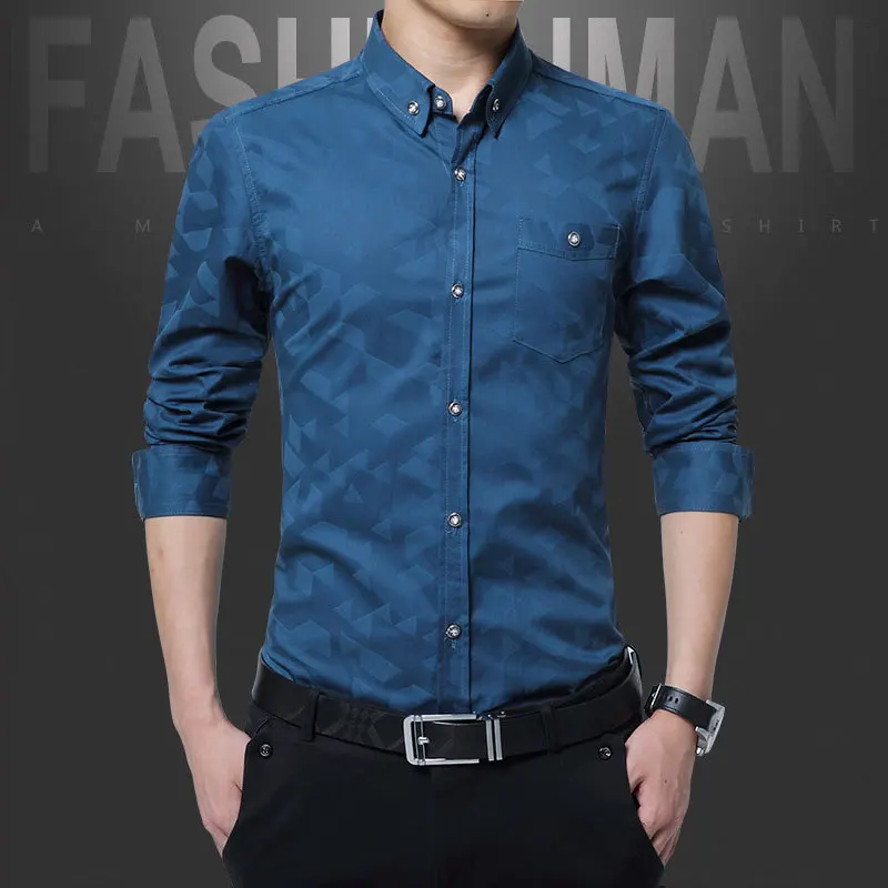Мужская деловая рубашка с длинным рукавом Повседневная утепленная приталенная