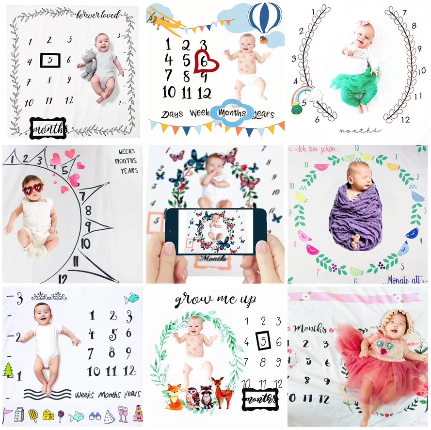 

New Born Baby Monthly Milestone Blanket Growth Photo Props Pic Background Diaper Mat Backdrop Cloth Commemorate Rug Accessories