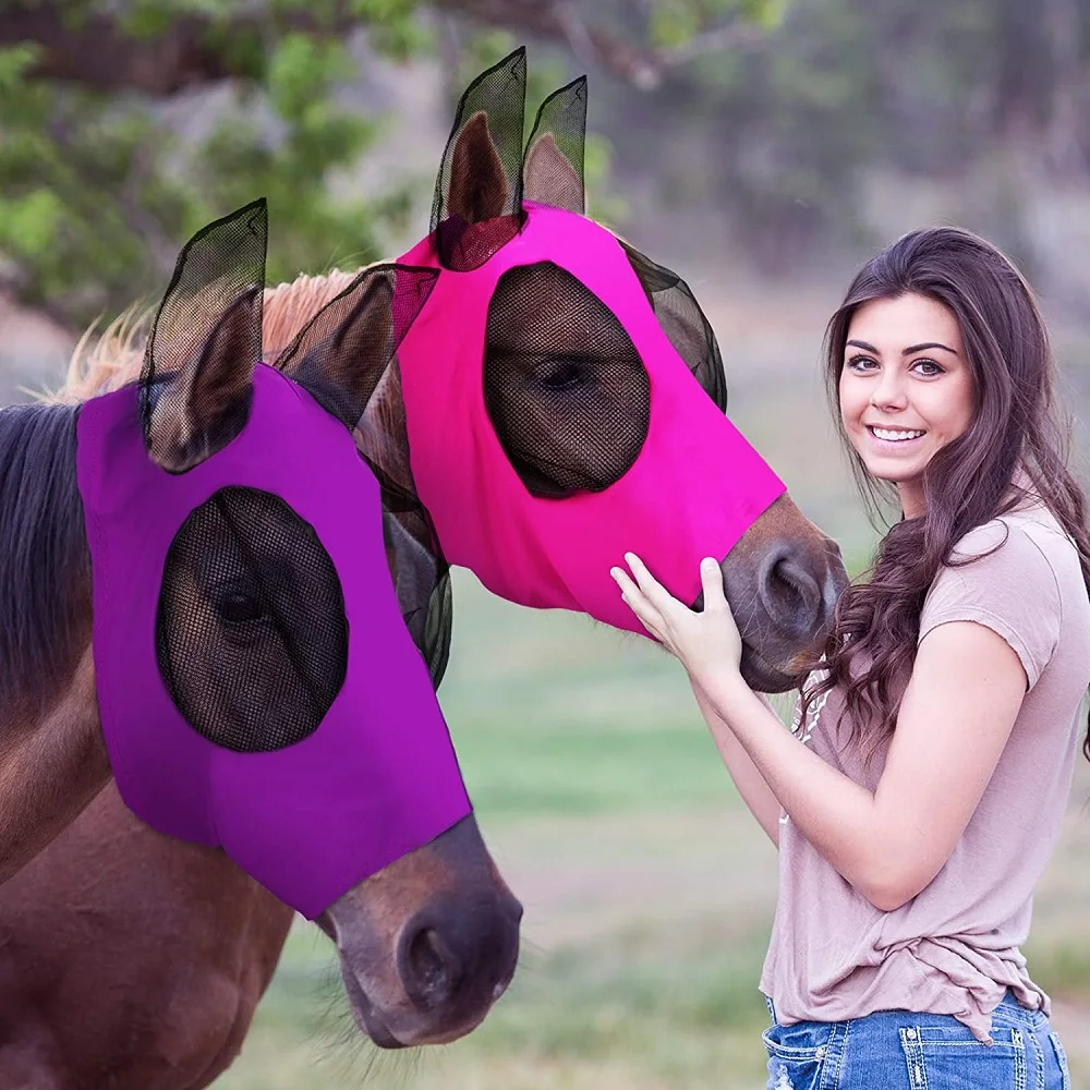

Anti-Fly Mesh Equine Mask Horse Mask Stretch Bug Eye Horse Fly Mask with Covered Ears Horse Mask Long Nose