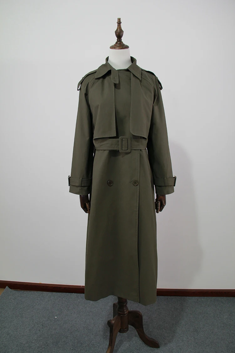

New Fashion 2021 Fall Autumn Casual Double Breasted Turn Down Collar Classic Long Trench Coat With Belt Chic Female Windbreaker