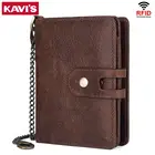 Винтажный кошелек KAVIS из натуральной кожи с технологией RFID, бумажники, маленький кошелек на молнии, держатель для карт, мужской кошелек с карманом для монет, качественная короткая сумка