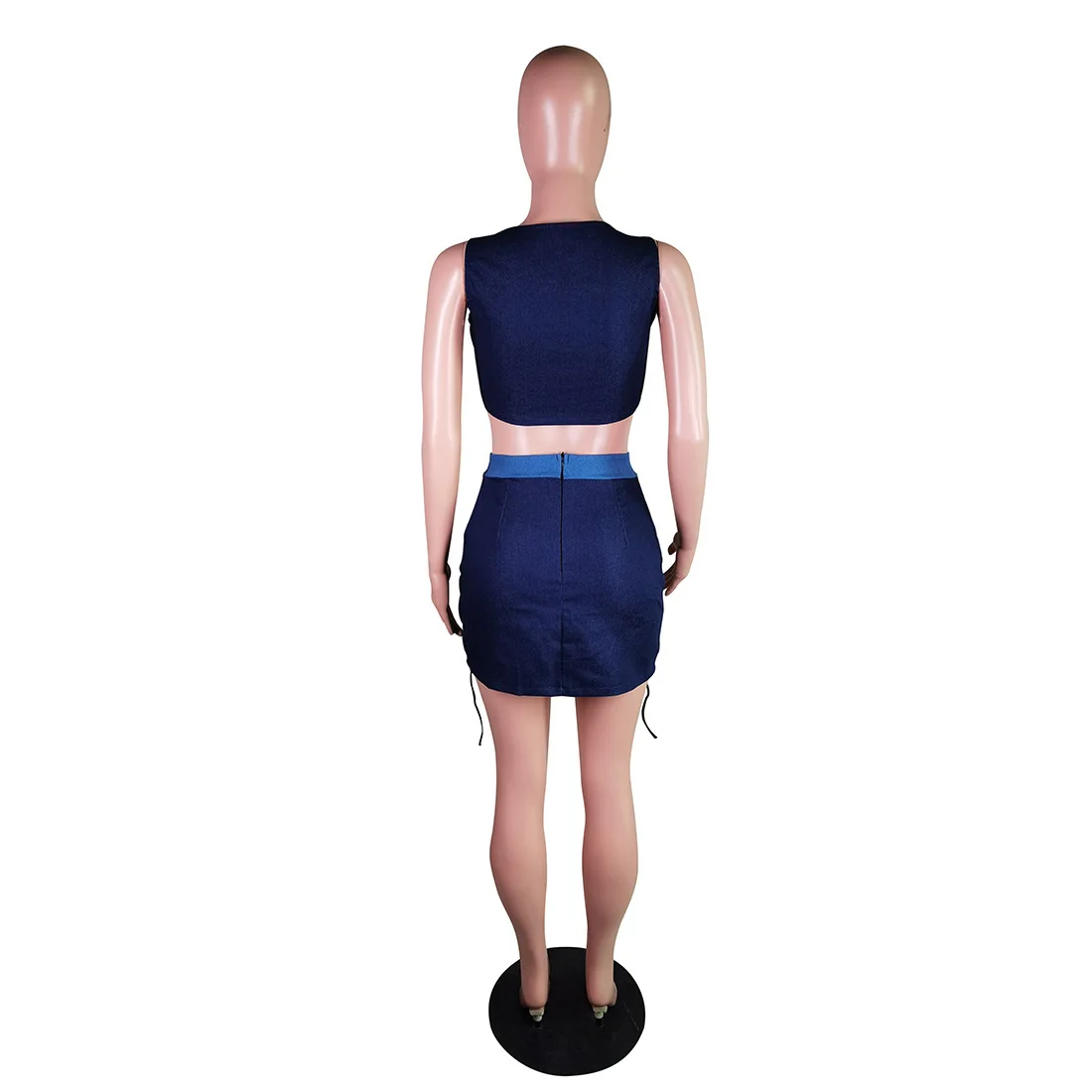 

SSEURAT Denim Patchwork Women's Set Crop Tops +Skirts Suits Sexy Two Piece Set Night Club Party Tracksuits