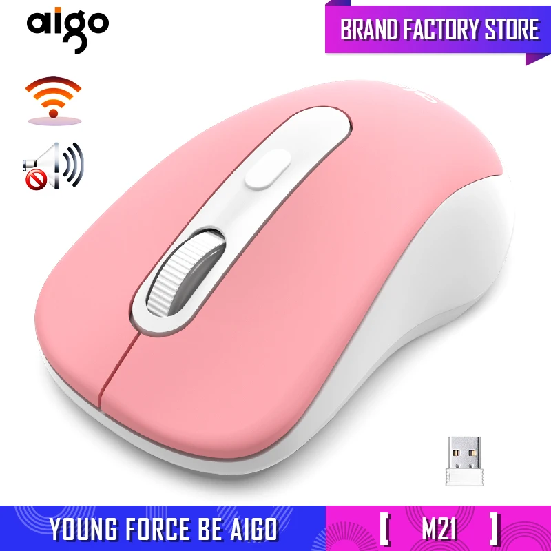 

Aigo M21 Wireless Mouse Silent Computer Mouse 1600 DPI Ergonomic Mause Noiseless Sound USB PC Mice Mute Wireless Mice for Laptop