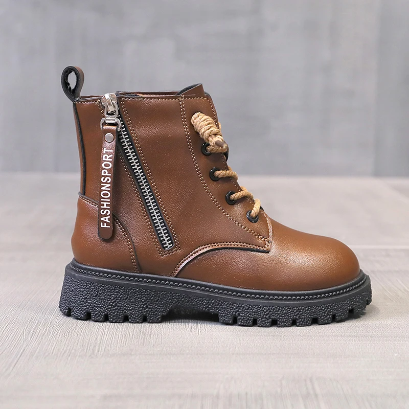 

Autumn Winter Warm Kids Martin Boots for Girls Boys Fashion Leather Boots Soft Bottom Non-slip Children Running Shoe