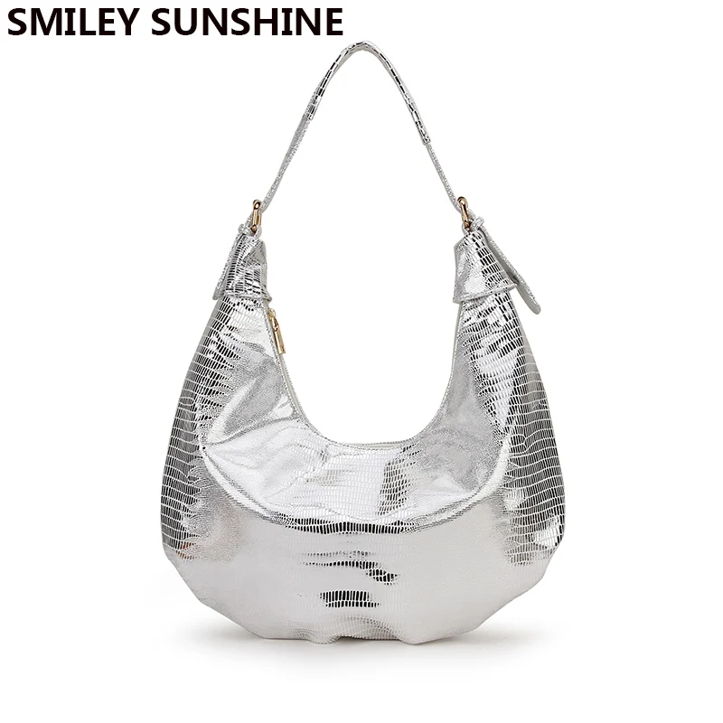 Серебристые женские кожаные сумочки со змеиным принтом 2020 вместительные