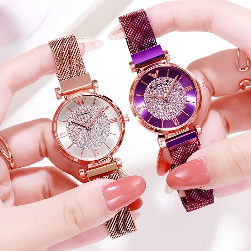 

Frauen Uhren Pop Luxus Diamant Rose Gold Damen Handgelenk Uhren Magnetische Frauen Armband Uh Weibliche Uhr Relogio Feminino