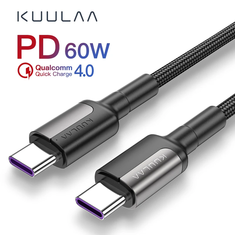 KUULAA кабель с разъемом USB Type-C USB Type C кабель для быстрой зарядки для Samsung S10 S9 PD 60 Вт Quick Charge USB-C кабель для устройств Type-C