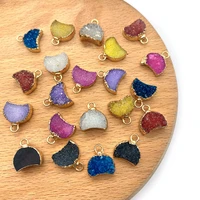 2pcspack moon shape charms natural crystal stone pendants gold plated electroplating diy for making necklace 7 colors 13x14mm