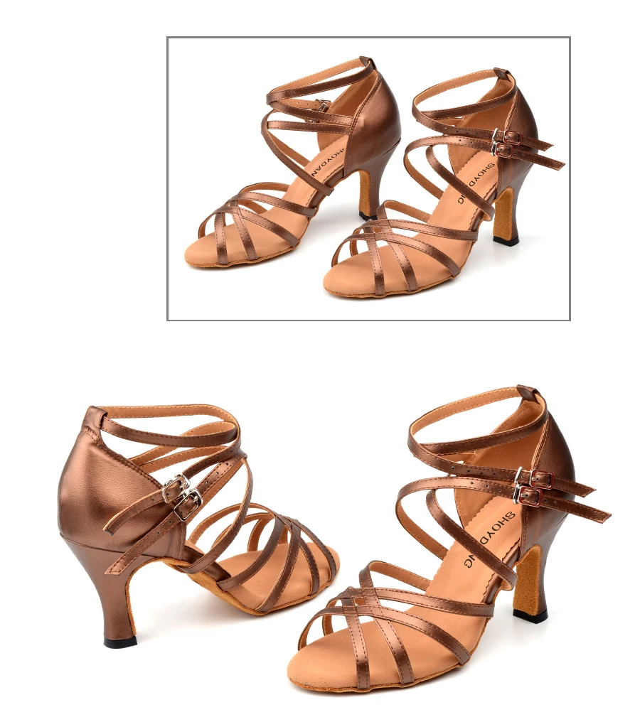Искусственная Пелле Scarpe Da Ballo Latino Donna Scarpe Da Ballo Delle Signore Marrone Inferiore Molle Sandali