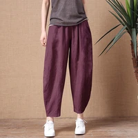 shimai womens cotton linen pants elastic waist vintage trousers lady loose casual pants s 2xl retro literary cotton trousers