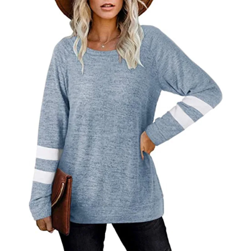 

Women Color Block Sweater, Adults Casual Style Long Sleeve Round Neck Sweatshirt
