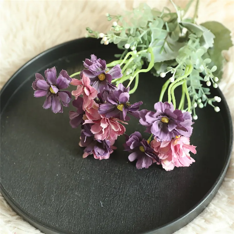 Искусственный шелк Поддельные Дейзи цветков хризантемы лист с цветочным