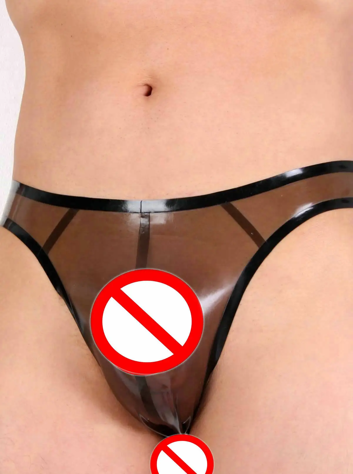 

Natural Latex Fetish Underpants Underwear Sexy Men Briefs Transparent Black Wet Look Shorts No Zip