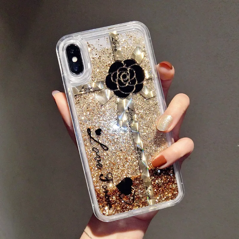 Новый дизайн чехол для телефона градиентный сыпучий песок с блестками плавучий