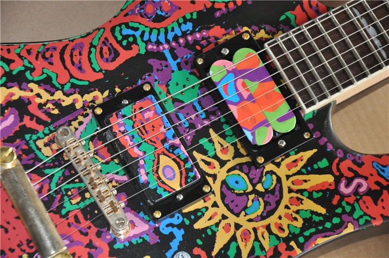 Электрогитара абстрактная картина на теле 24 лада с грифом из розового дерева