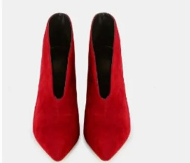 Дизайнерские женские осенне-зимние ботинки красные черные замшевые