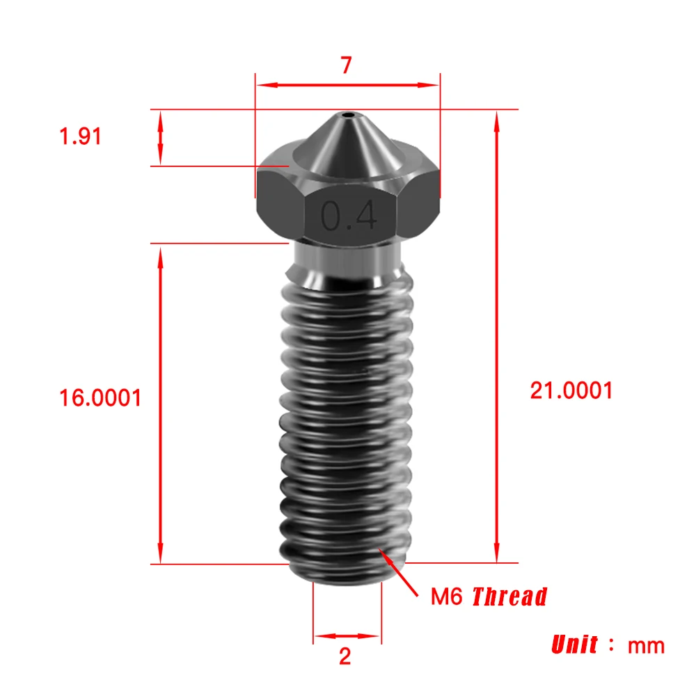 Форсунка Volcano из закаленной стали для высокотемпературной 3d-печати PEI PEEK или