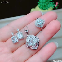 kjjeaxcmy fine jewelry 925 sterling silver inlaid natural aquamarine earrings ring pendant luxury girl suit support test