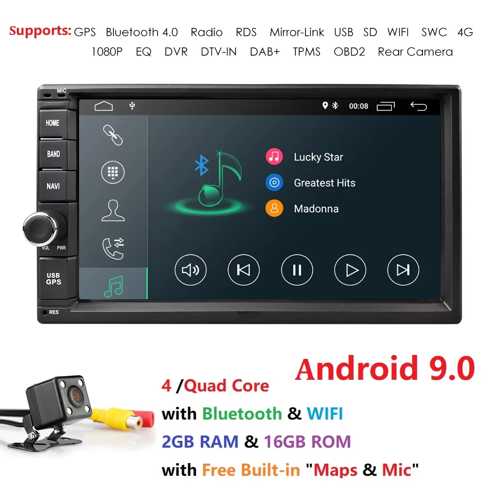 2G RAM Android 9 0 авто радио четырехъядерный 7 дюймов 2DIN универсальный автомобильный