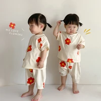summer new baby girl flower clothing sets infant cotton short sleeve tops shorts 2pcs kids red flower clothes set