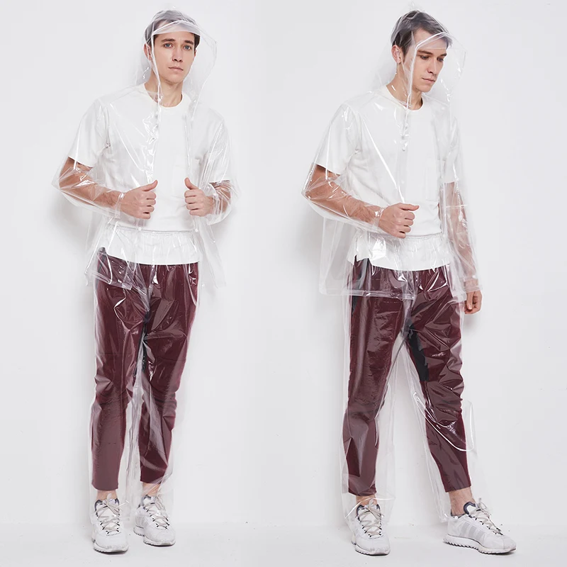 Модный японский прозрачный дождевик брюки костюм для мужчин и женщин с разрезом