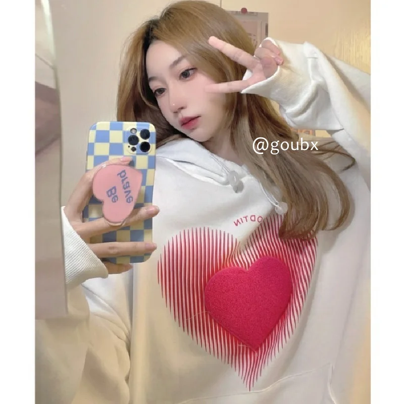 

Осень 2021, свитер с длинным рукавом и капюшоном с принтом, женский маленький свободный ретро Топ в Корейском стиле, в ленивом стиле