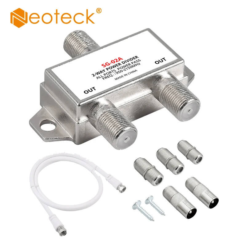 

Neoteck 2-Way Coax Cable Splitter MoCA 950-2150MHz Digital Coax Cable With 0.5m Factory Made Patch Lead with Fitted F Plug