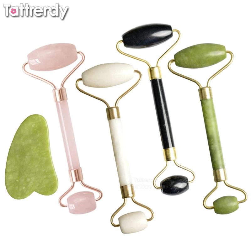 Розовый кварцевый ролик для лица, натуральный камень, жадеитовый массажер для лица, инструмент для подтяжки кожи, уход за кожей, средство для похудения, женская красота, дом.
