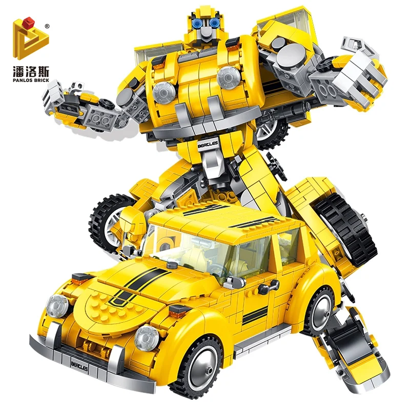 

Big Yellow Car Deformation Robot Model 1069 PCS MOC Fighting Autobot Building Blocks Children's Toy Stickers Gift Small Bricks