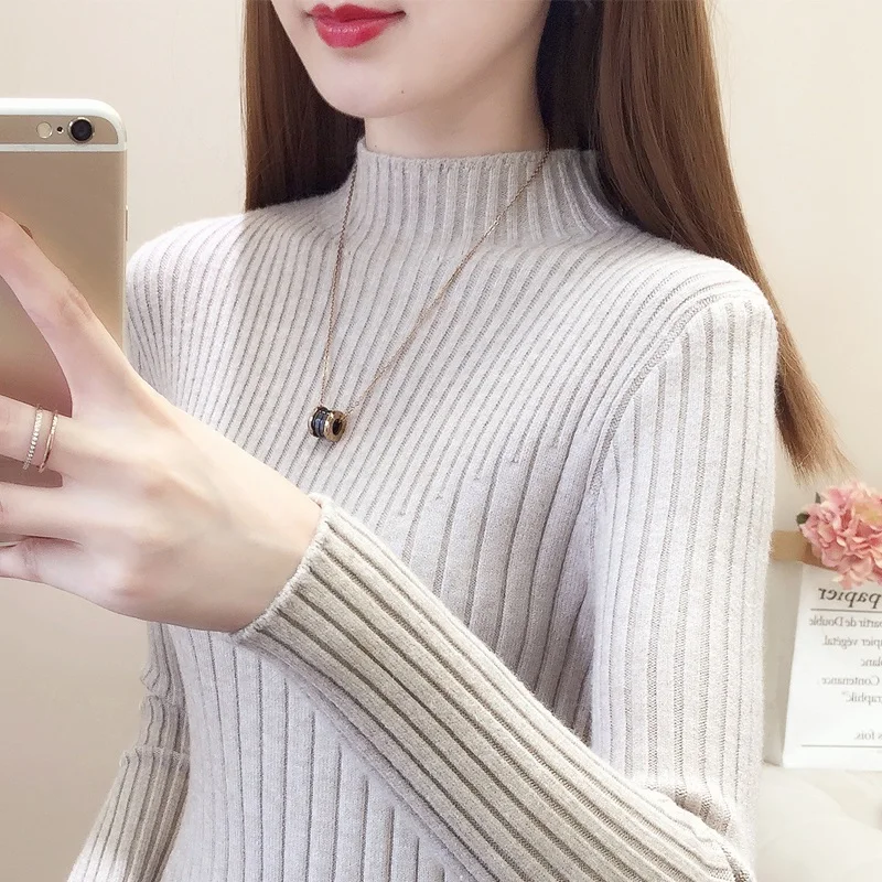 

2020 Autumn Winter Women Pullovers Sweater Knitted Korean Elasticity Casual Jumper Fashion Slim Turtleneck Warm Female Sweaters