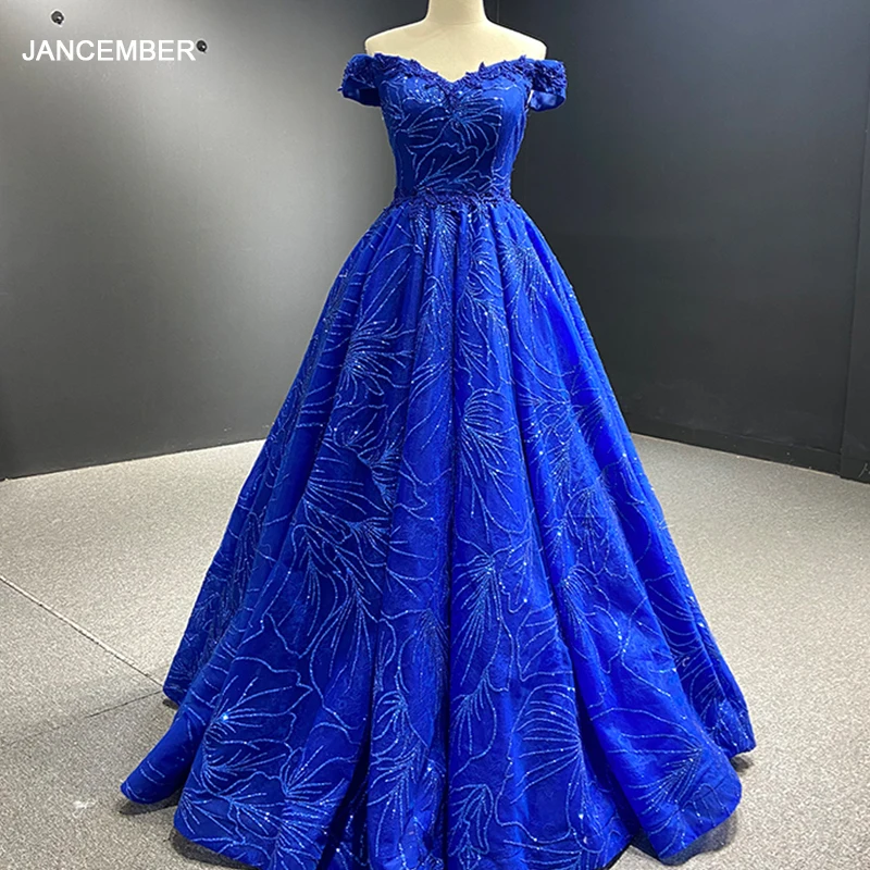 

RSM66530-1 Beading Wedding Evening Dress Boat Neck Graduation Party Dress Blue Lace Evening Dresses vestido madre de la novia