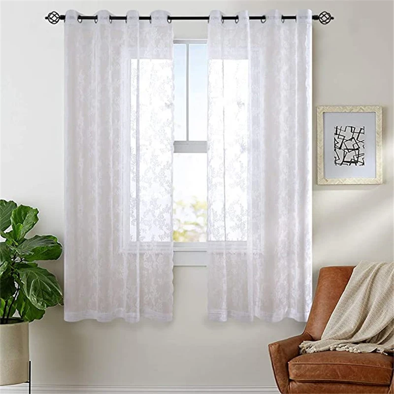

Qmang Decor White Sheer lace Curtains Window Drapes for Bedroom Living Room Rose Lace Retro Style Vintage to Light Filtering