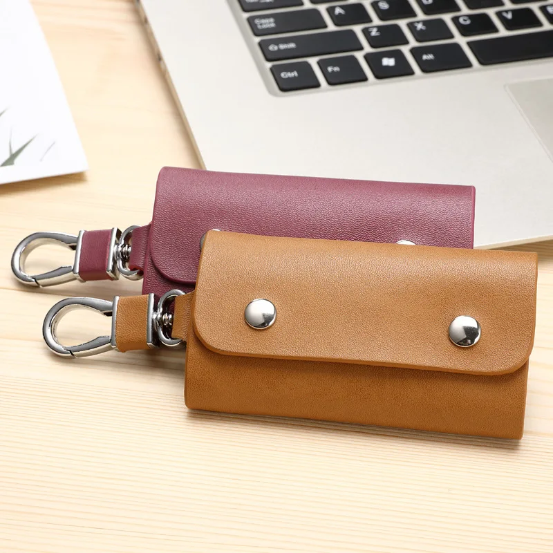 Мужской и женский кожаный брелок для ключей однотонный кошелек 5 цветов|Ключницы|