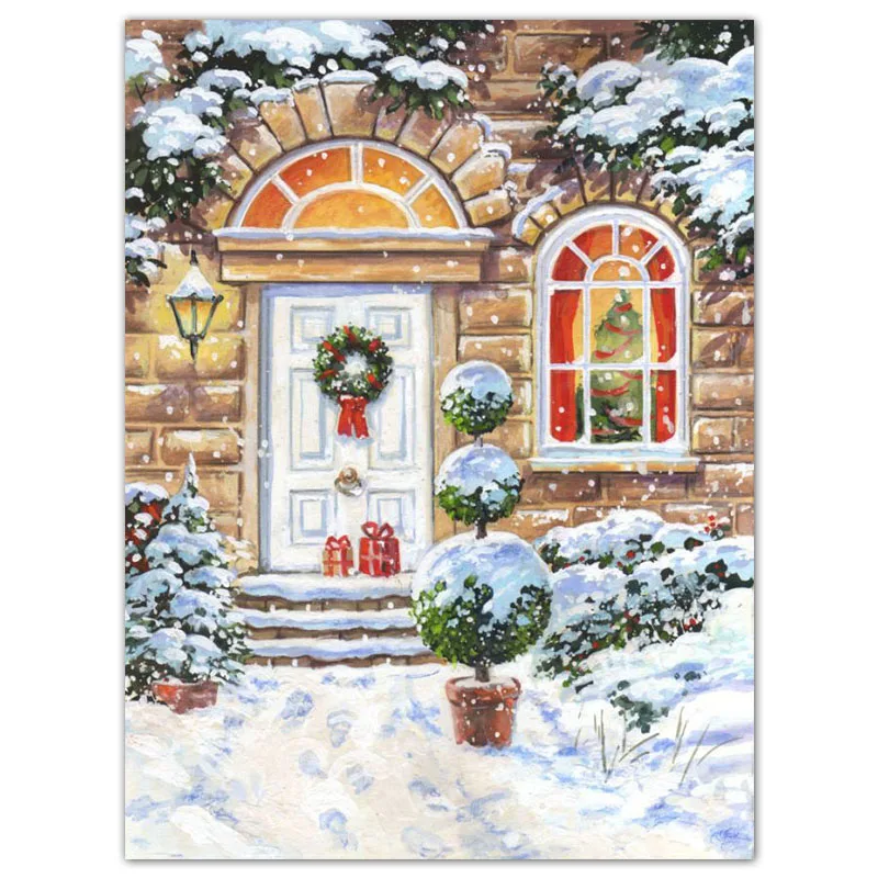 

Полностью квадратный бриллиантовый рисунок Рождество пейзаж полная круглая Алмазная мозаика Дом снег 5D DIY Алмазная вышивка крестиком