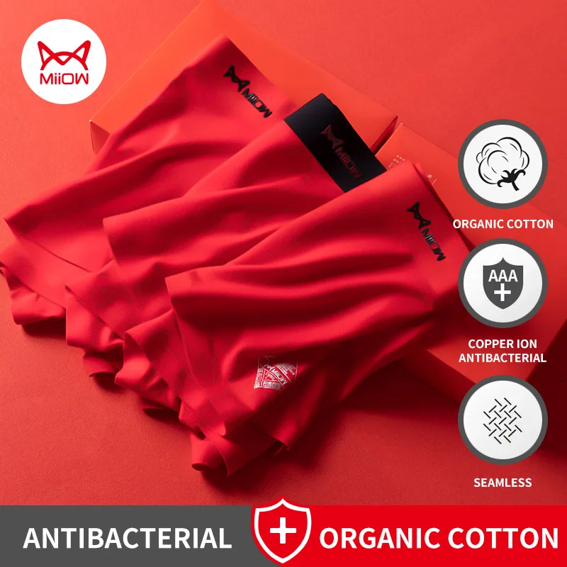 

MiiOW Year Red Organic Cotton Men Underwear Boxer Shorts And Sock Sets Comfortable Underpants Male Panties Trunks Underware