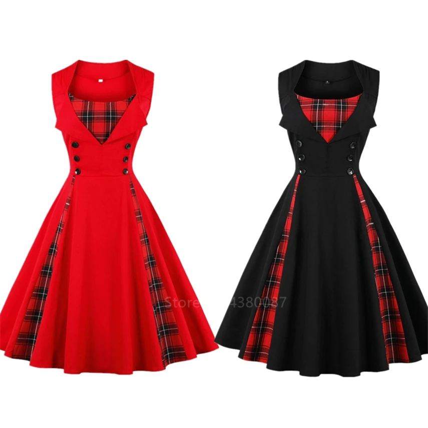 

2022 New Vintage Medieval Costumes For Women Scotland Big Tartan Dress Plaid Steampunk Renaissance Sleeveless Rockabilly Clothes