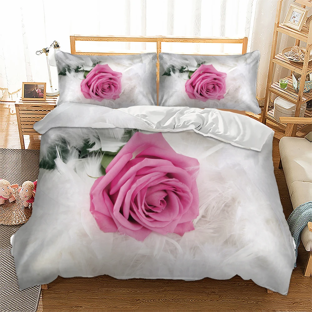 

Комплект постельного белья с цветочным рисунком, розовая роза, пододеяльник, наволочки, двуспальный, полный, Королевский размер, кровать, 3 ш...